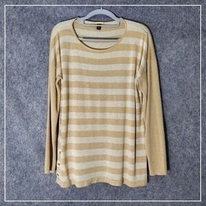 Dana Buchman Tunic L Gold Metallic Stripe Dolman Sleeve Lightweight Quiet Luxury